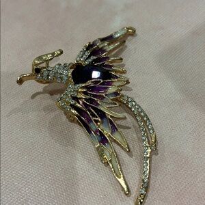 Elegant Gold and Purple Phoenix Brooch